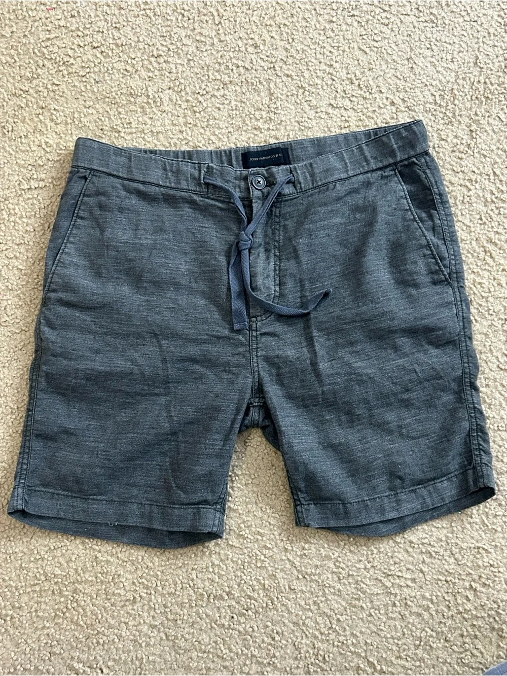 John Varvatos Shorts Mens 33 7" Inseam Dark Gray Chino Linen Blend Drawstring - Picture 1 of 9